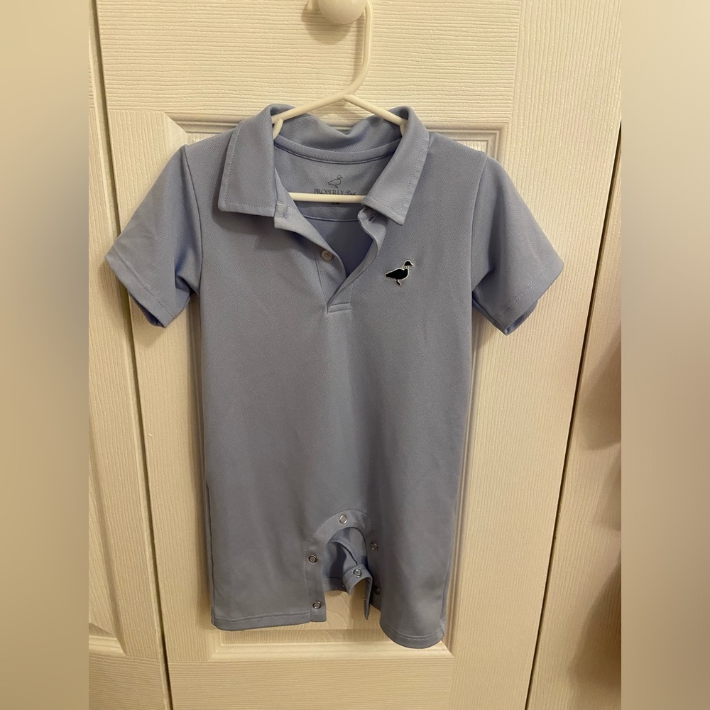 Properly Tied shortall onsie 12 M light blue